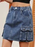 Ebbgo  Y2k Mini Skirt Women Women Vintage Denim Skirt Female Fashion Washed Jeans Skirt Ladies Slim High Waist Pocket Patchwork Faldas