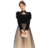 Ebbgo  -  Prom Dress Evening dresses Dinner Party Long Sleeve Black Banquet Elegant gala cocktail graduation ball gown H281