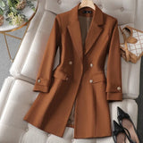 Ebbgo  -  Autumn Winter Jacket Women Long Blazer Khaki Coffee Black Office Ladies Formal Jacket Business Work Wear Coat Female Outerwear