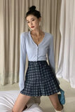 Ebbgo  -  Sweet Hot Girl Plaid Denim Short Skirt for Women's Summer High Waisted Anti Glare A-line Denim Skirt Fashion Female Clothes