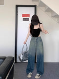 Ebbgo  -  Hot Girl Diamond High Waist Gradient Straight Leg Jeans Women's Summer Versatile Retro Wide Leg Pants Fashion Female Clothes