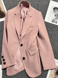 Ebbgo  -  Spring Blazer Women Casual Fashion Solid Loose Chic Turndown Collar Coat Female Chic Soft Long Sleeves Lazy Jacket Lady