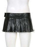 Ebbgo  -  Gothic Solid Pu Leather A-Line Skirt Dark Casual Low-Waisted Super Mini Skirts Women Autumn Winter Streetwear Lady