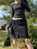 Ebbgo  Chic Polka Dots Mid-Length Skirts Women Vintage Casual Office Lady High Street Elegant All Match Fashion Spring