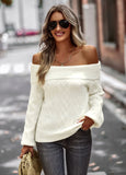 Ebbgo  -  New Winter Fall Warm Sweater Female Elegant Slash Neck Solid Women Sweater Casual Full Sleeve Slim Thick Pullover