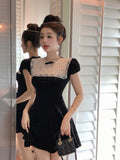 Ebbgo  -  Sexy Women Bodycon Mini Dresses Transparent Party Female Elegant Short Sleeve Mini Dress Female Black Vestidos