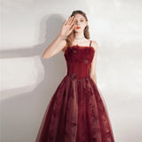 Ebbgo  -  Bride dresses gala party dress Red Banquet Long Simple wine red ball gown H882