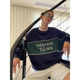 Ebbgo  American Retro Letter Embroidery Sweatshirts Street O-neck Loose Tops Women Y2k E-Girl Long Sleeve  Sweatshirt Mujer