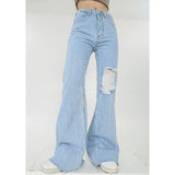 Ebbgo  Women Blue Jeans Worn-out High Waist American Street Wide Leg Pants Fashion Hip Hop Vintage Straight Y2K Style Autumn Trousers