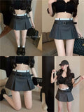 Ebbgo  Summer  New Design Sense High Waist Thin A-line Pleated Short Skirt Anti-light Texture Suit Short Skirt