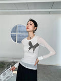 Ebbgo  Grunge Butterfly Print T-shirts Vintage Gothic Long Sleeve Tshirt Korean Fashion Bodycon Tops Harajuku Tee