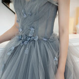 Ebbgo  -  Elegant Gown Evening Dress Long Art Exam Vocal Music Host Pettiskirt Costume Grey Dresses HJ2203