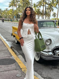 Ebbgo  - Sexy Women's Tint Temperament Slim Fit Wrap Hip Skirt Spicy Girl Half Skirt Elegant Fishtail Skirt White Long Skirt