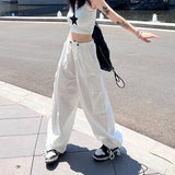 Ebbgo  -  High Waist Drawstring Leggings Casual Pants Women's Autumn Thin White Overalls Loose Thin Wide Leg Pants