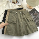 Ebbgo  Cargo Mini Denim Skirts Women Summer  Army Green Multi Pockets Streetwear Skirt Drawstring High Waist Mini Skirts Woman