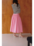 Ebbgo  Pleated Design High Waist Skirt For Women Solid Color A-line Office Lady Loose Skirts  Summer New