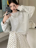 Ebbgo  Oversize Sweatshirts Women Grey Chic Casual New All Match 2024 Polka Dots Maxi Skirts Daily Office Lady Spring