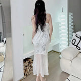 Ebbgo  Summer Suspender Nightgown Women Sleepwear Chemise Nightdress Morning Gown Sexy Silky Satin Home Dress Lounge Wear Nightwear