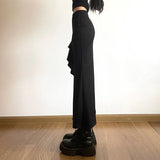 Ebbgo  Sexy Black Bodycon Long Skirt Women Gothic Ruffles Patchwork Split High Waist Slim Irregular Midi Skirts Y2k Streetwear