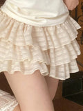 Ebbgo  Kawaii Girl Safety Short Pants Sweet Lolita Summer Chiffon Fluffy Pumpkin Shorts Soft Girl All-match Princess Tiered Under Skirt