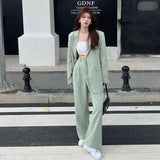 Ebbgo  -  Blazer and Two Pieces Sets Pants for Woman Green Trousers Suits Outfits Baggy Women's 2 Pant Set Wholesale Free Delivery Tailor