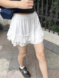 Ebbgo  Solid Color Fold Mini Skirt 2024 Summer Drawstring A-line High Waist Fold Y2k Short Faldas Sweet Cute Skirts Woman Clothes