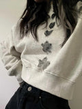 Ebbgo  Spring Women Vintage Flower Print Hoodie 2024 Casual Harajuku Loose Crop Tops Streetwear Fairy Preppy Y2k Aesthetic Sweatshirts