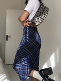 Ebbgo   Vintage Y2k Long Skirt Women Plaid Low Waist Slim Mesh Patchwork Straight Midi Skirt Casual Preppy Style Streetwear