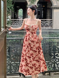 Ebbgo  -  French Fashion Midi Dresses Women New Summer Elegant Spaghrtti Strap Female Clothes Sexy Evening Party Backless Prom Dress