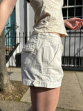 Ebbgo  American Vintage White Denim Shorts Summer High Waist Pockets Straigth Short Y2k Jeans Woman Streetwear Fashion All-match Pant