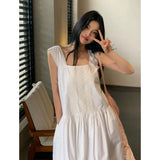 Ebbgo  Summer White Dress Women Spliced Solid Vintage Fashion Y2K Style Miniskirt NEW Female Temperament Elegant Party Dress