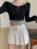 Ebbgo  White Y2k Cargo Pleated Mini Skirts Women Sexy Retro Low Waist A-Line Skirt Harajuku Girl Slim Short Skirt with Belt