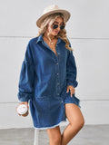 Ebbgo   Lantern Sleeve Oversized Denim Dress Women 2024 Spring Pockets Casual Single Breasted Raw Hem Streetwear Mini Dresses