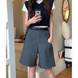 Ebbgo  Suit Shorts Women's Clothing Summer New High Waist Self Cultivation Versatile Shorts Premium Grey Casual Wide Leg Straight Pants