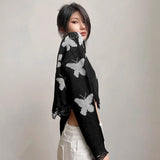 Ebbgo  Black Sexy Crop Knit Women's Sweater Fall And Winter  Butterfly Design Korean Style Pullover Soft Sweaters