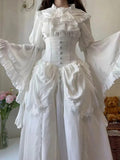 Ebbgo  -  White Gothic Style Lolita Dress Pure Shirt Fishbone Skirt Ji Oversleeve Birthday