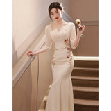 Ebbgo  -  Champagne dress satin long dinner evening dresses party gown floral  gala cocktail graduation H885