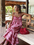 Ebbgo  Crochet Bohemian Summer Dress for Women Spaghetti Strap Red Vintage Tassel Beach Dress Maxi Long Casual Sundress Autumn