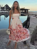 Ebbgo  -  Elegant Sling Dress Women Sexy Backless Fashion Print A Line Robe Female Summer Sleeveless Lace Up Hollow Out Beach Dresses Lady