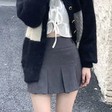 Ebbgo  Korean Fashion Gray Pleated Skirt Women Vintage Cute High Waist Sexy Mini Skirts Kawaii Preppy Style Summer Streetwear