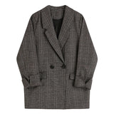 Ebbgo  New  Plaid Double Breasted Pockets Formal Jackets Checkered Winter Spring Women's Blazers Outerwear Tops