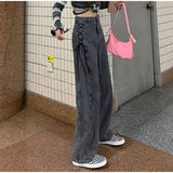 Ebbgo   harajuku hollow out Chain design Slim jeans woman 2021 high waist leisure streetwear Commute high quality strgight pants