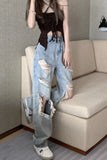 Ebbgo  -  Ripped Jeans Women High Waist Slim Straight Wide Leg Beggar Denim Pants Summer High Street Pants Mopping Trousers Y2k Fashion