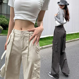 Ebbgo  American vibe style Cargo pants for women in spring and summer New high waist loose small black casual wide leg pants