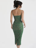 Ebbgo  - Midi Green Dress Elegant Sexy Night Wedding Guest Evening Party Dresses Spaghetti Strap Birthday Dress for Women