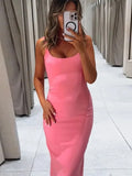 Ebbgo  -  Sexy Sllip Bodycon Strap Maxi Dress Women Square Collar Backless Maxi Dresses Female Summer Elegant Lady Hip Package Robe