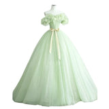 Ebbgo  -  Dinner Dresses gala Light Green Off Shoulder Evening Gown Maxi long Ball dress birthday party Fairy skirt H127