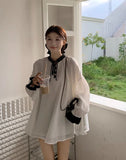 Ebbgo  Sweet Elegant Women Blouses Vintage Preppy Style Chic Korean Youth Fashion Long Sleeve Shirts Kawaii Loose Female Tops