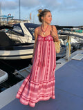 Ebbgo  Crochet Bohemian Summer Dress for Women Spaghetti Strap Red Vintage Tassel Beach Dress Maxi Long Casual Sundress Autumn