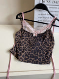 Ebbgo  Summer Women Korean Ballet Core Fake Two Pieces Camisole Coquette Dark Academia Leopard Print Crop Top Gyaru 2000s Aesthetic Hot